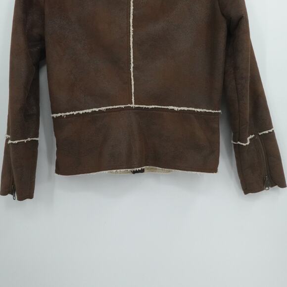 Prana Jacket Womens Small‎ Brown Faux Suede Sherpa Lined Esme Moto Boho Gorp - Picture 8 of 11